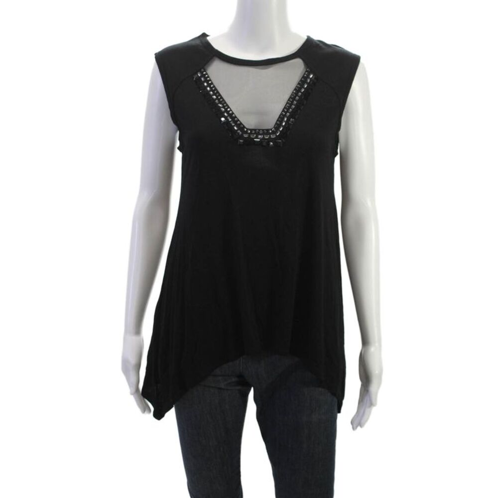 BCBG Max Azria Women Sleeveless V-Neck Rayon Tunic Black Pullover Size XS